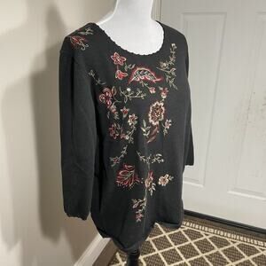 Vintage Koret Floral Embroidered Sweater Cottagecore Grannycore Retro Boho L